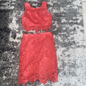 Hot Miami Styles Coral Lace two piece Skirt Set